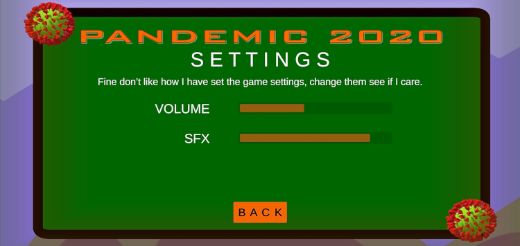 Settings Audio settings screen in free 3D adventure game